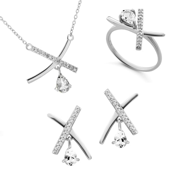 Orphelia 'Charlotte' Damen Set aus 925 Sterling Silber: Halskette + Ohrringe + Ring - Silber SET-7580/W - Image 1