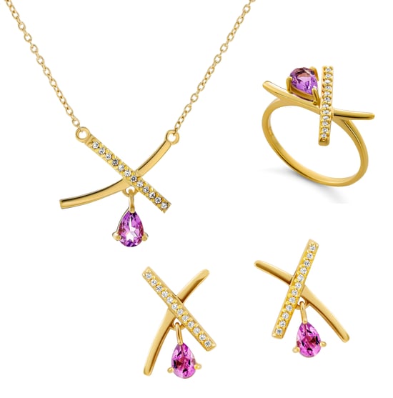 Orphelia 'Charlotte' Damen 925 Sterling Silber Set: Halskette + Ohrringe + Ring - Gold SET-7580/A - Image 1