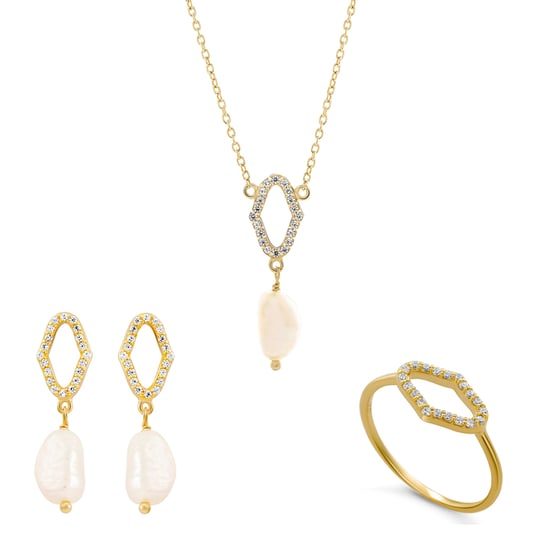 Orphelia 'Normandie' Damen 925er Sterlingsilber Set: Halskette + Ohrringe + Ring - Gold SET-7574/G - Image 1
