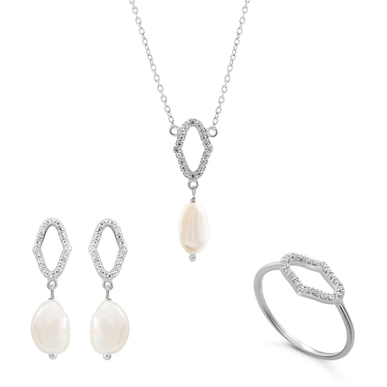 Orphelia 'Normandie' Damen 925 Sterling Silber Set: Halskette + Ohrringe + Ring - Silber SET-7574 - Image 1