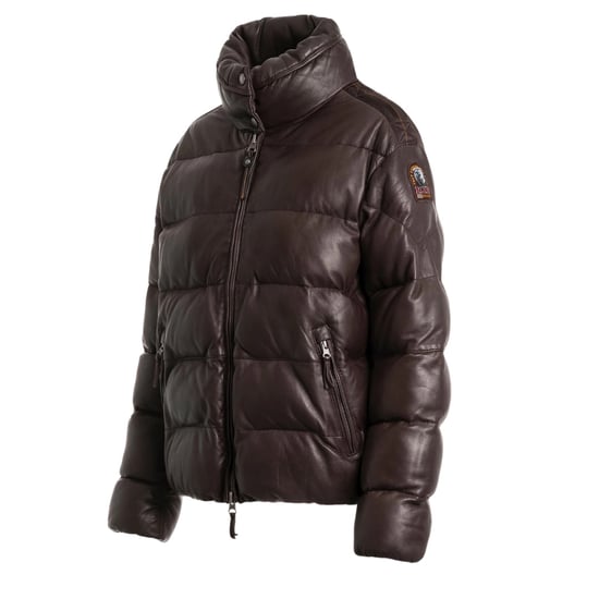Parajumpers Pia Leather Obsidian Dunkelbraune Wattierte Lederjacke - Image 3