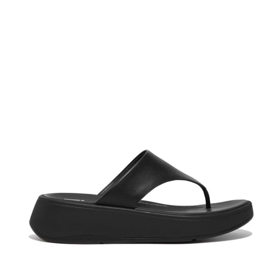 Fitflop F-mode Leder Flatform Damen Zehensandalen All Black - Image 1