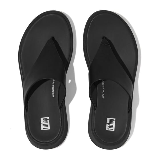 Fitflop F-mode Leder Flatform Damen Zehensandalen All Black - Image 2