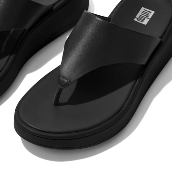 Fitflop F-mode Leder Flatform Damen Zehensandalen All Black - Image 3