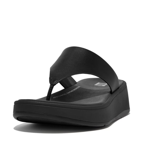 Fitflop F-mode Leder Flatform Damen Zehensandalen All Black - Image 4