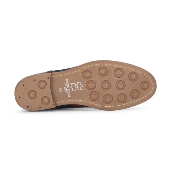 Justin Reess Herren Oxford-Schuhe aus braunem Leder und marineblauem Tweed – Teddy - Image 5