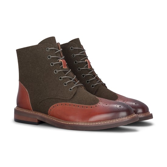 Justin Reess Herren-Stiefeletten aus khakibraunem Brogue-Leder – Clifford - Image 3