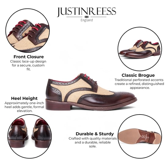 Justin Reess Herren-Brogue-Schuhe aus braunem Leder mit Canvas-Details – Cole - Image 2