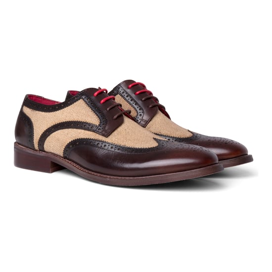 Justin Reess Herren-Brogue-Schuhe aus braunem Leder mit Canvas-Details – Cole - Image 3