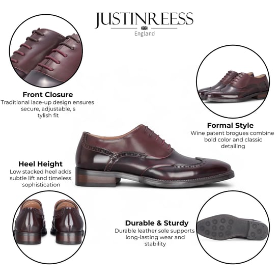 Justin Reess Herren-Brogue-Schuhe aus Lackleder in Weinrot - Harry - Image 2