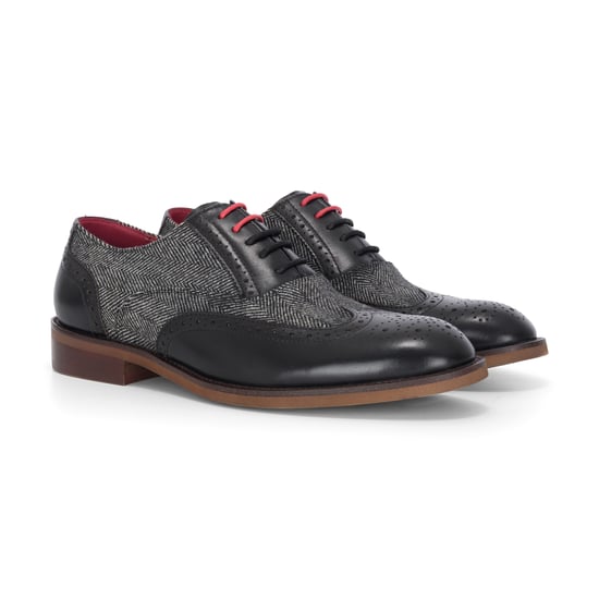 Justin Reess Herren-Brogue-Schuhe aus schwarzem Leder und Tweed - Albert - Image 3