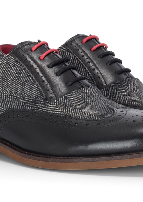 Justin Reess Herren-Brogue-Schuhe aus schwarzem Leder und Tweed - Albert - Image 4