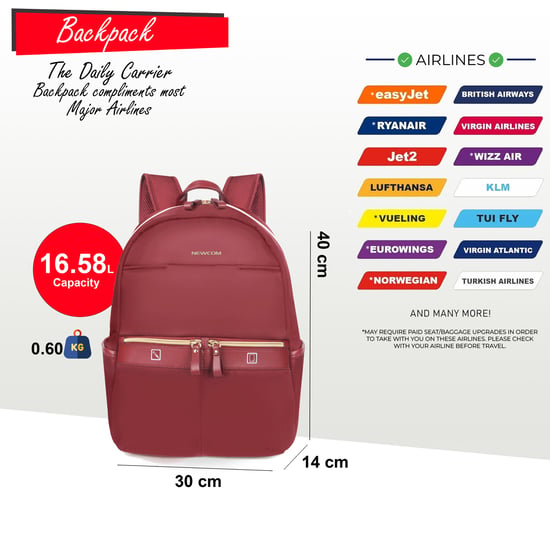 Rucksack 40 x 30 x 14 cm Rot Untersitz Reise-Kabinentasche für Ryanair, Easy Jet - Image 2