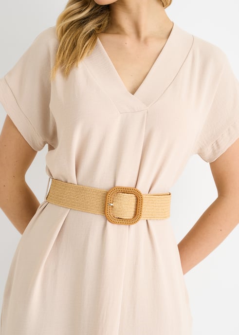 Beige Air Flow Kleid mit Gürtel und Übergröße - Image 2