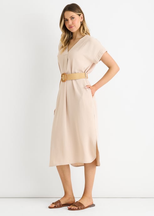 Beige Air Flow Kleid mit Gürtel und Übergröße - Image 3