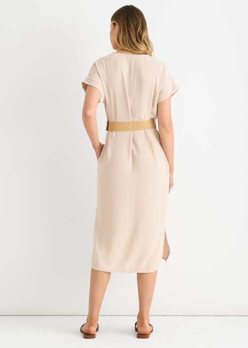 Beige Air Flow Kleid mit Gürtel und Übergröße - Image 4
