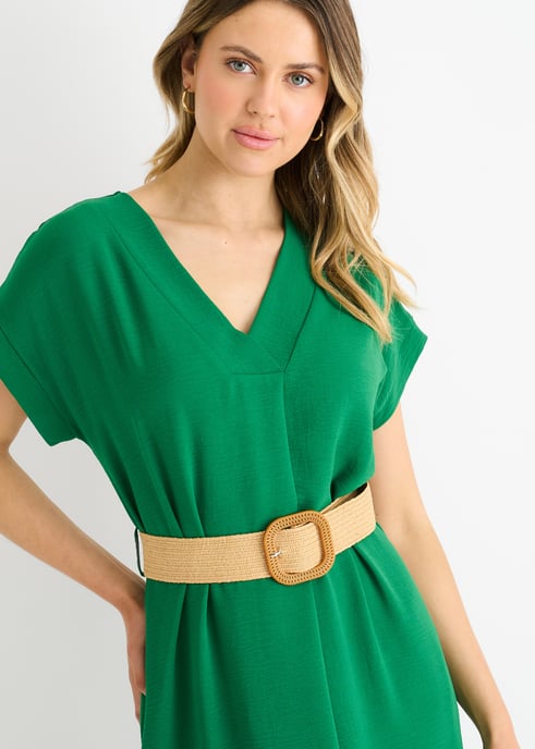 Grünes Air Flow Kleid mit Gürtel und Übergröße - Image 2