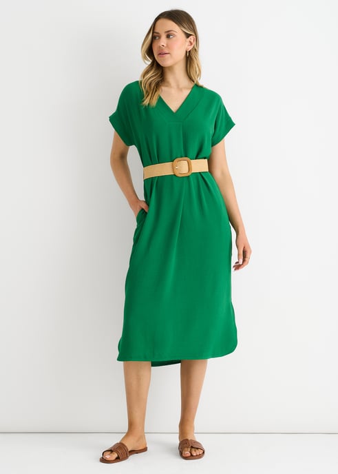 Grünes Air Flow Kleid mit Gürtel und Übergröße - Image 3