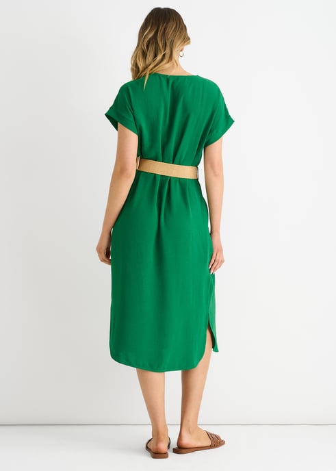 Grünes Air Flow Kleid mit Gürtel und Übergröße - Image 4