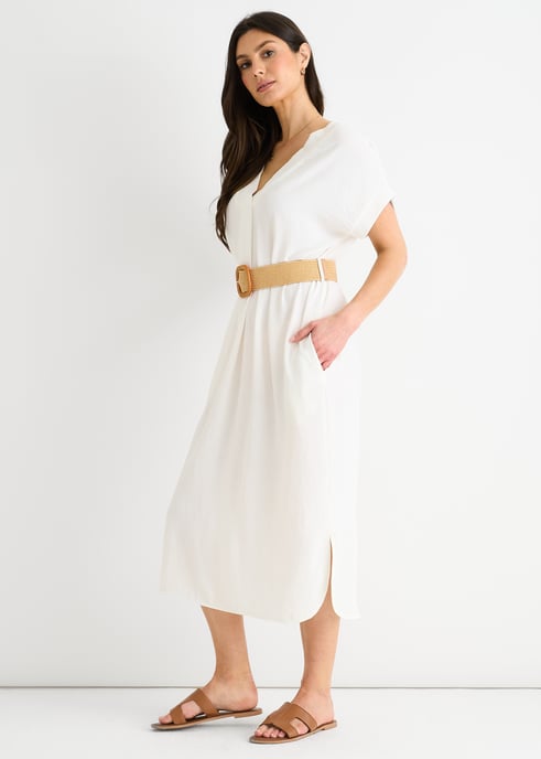 Weißes Air Flow Kleid mit Gürtel und Übergröße - Image 3