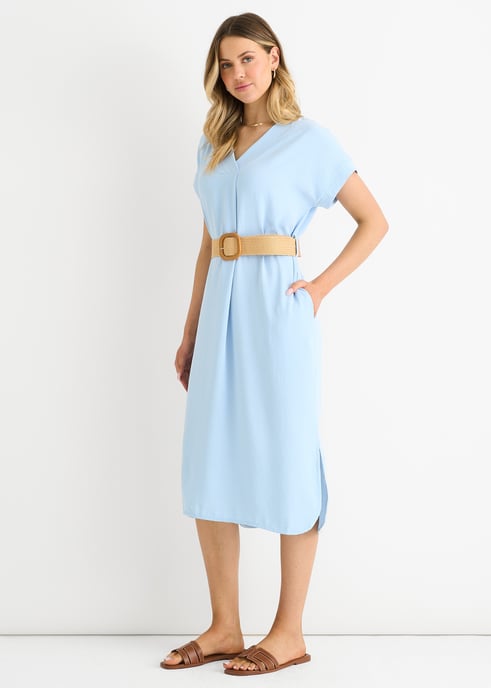 Blaues Air Flow Kleid mit Gürtel und Übergröße - Image 3