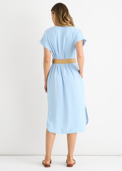 Blaues Air Flow Kleid mit Gürtel und Übergröße - Image 4