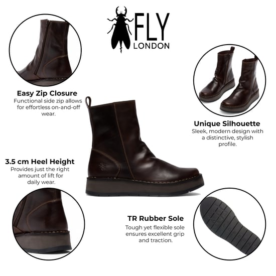 Fly London Damen Dunkelbraun RENO053FLY Bequeme Ankle Boots aus Leder mit Reißverschluss und Plateau - Image 2
