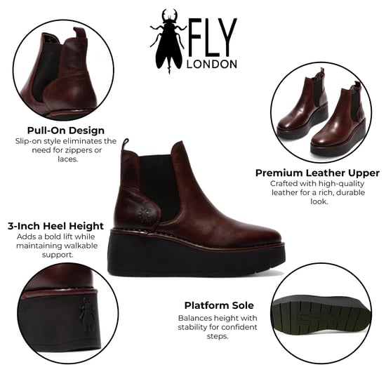 Fly London Damen Weinrot HELY268 Chelsea Leder Knöchel-Schlupf-Plateau-Komfortstiefel - Image 2