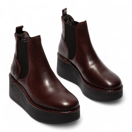 Fly London Damen Weinrot HELY268 Chelsea Leder Knöchel-Schlupf-Plateau-Komfortstiefel - Image 3