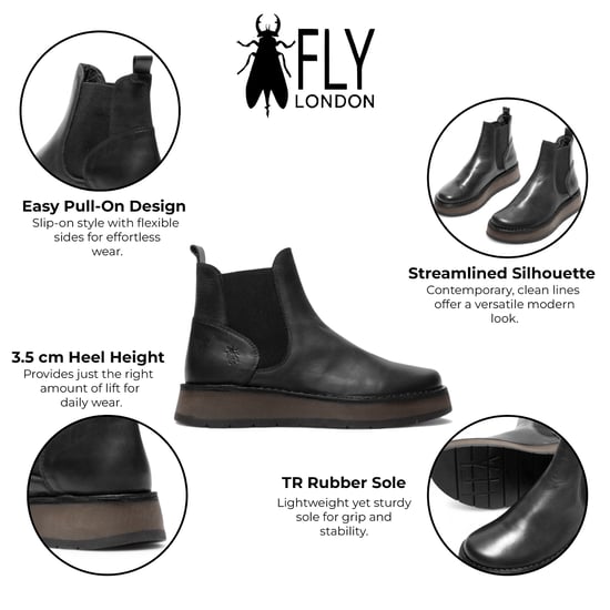 Fly London Damen RAWI131 Chelsea-Stiefel aus Leder, knöchelhoch, zum Hineinschlüpfen, klassisch, bequem, Schwarz - Image 2