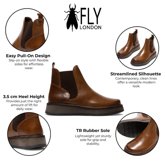 Fly London Damen RAWI131 Chelsea-Stiefel aus Leder zum Hineinschlüpfen, klassisch, bequem, Kamelbraun - Image 2