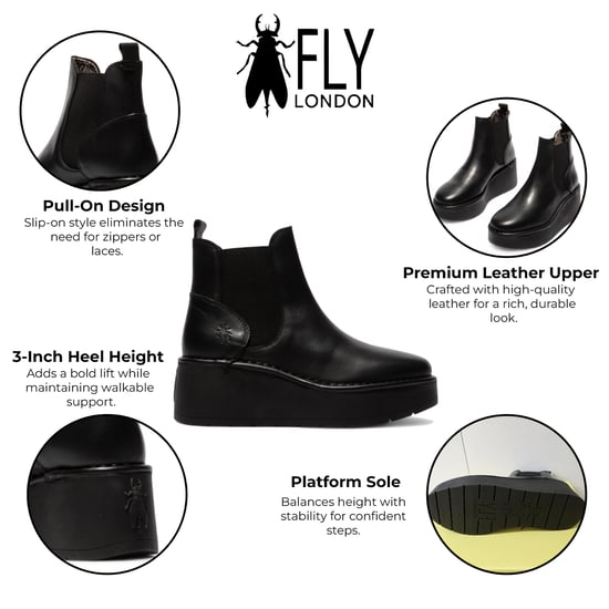 Fly London Damen HELY268 Chelsea-Stiefel aus Leder mit Plateausohle, Schwarz - Image 2