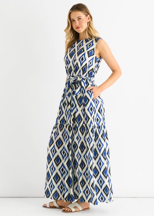 Blaues Midaxi-Kleid mit Geodruck und elastischer Taille - Image 3