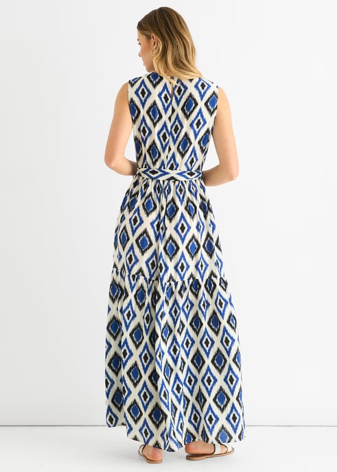 Blaues Midaxi-Kleid mit Geodruck und elastischer Taille - Image 4