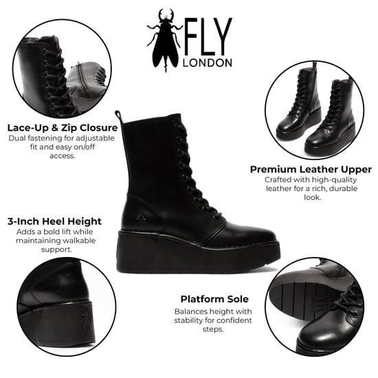 Fly London Damen HAIT273 Ankle Boots aus Leder mit Schnürung und dicker Plateausohle, Schwarz - Image 2