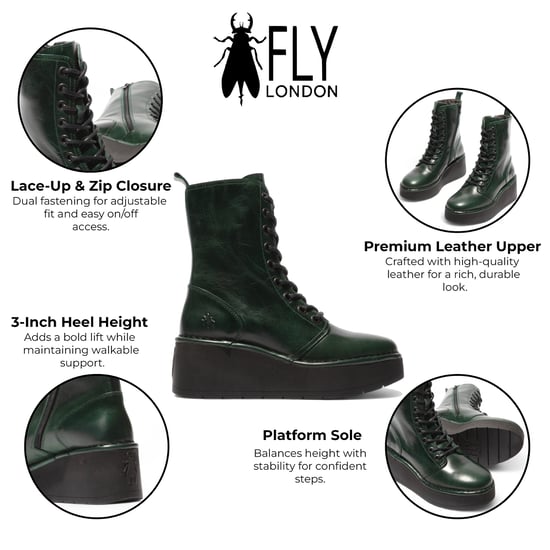 Fly London Damen HAIT273 Stiefeletten aus Leder mit Schnürung und klobiger Plateausohle, Petrolgrün - Image 2
