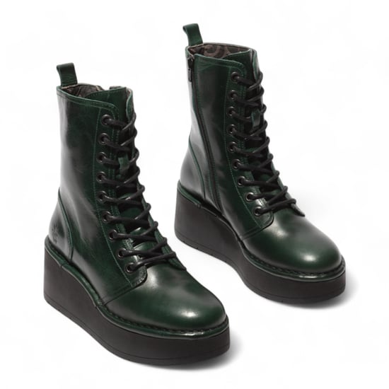 Fly London Damen HAIT273 Stiefeletten aus Leder mit Schnürung und klobiger Plateausohle, Petrolgrün - Image 3