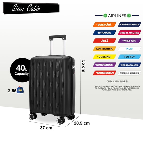 Robuster Hartschalen-Kabinenkoffer 37,5 x 20,5 x 55 cm TSA-Gepäck passend für Easyjet, Ryanair, Wizzair - Image 2