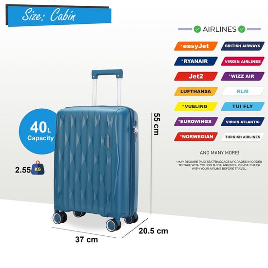 Robuster Hartschalen-Kabinenkoffer 37,5 x 20,5 x 55 cm TSA-Gepäck passend für Easyjet, Ryanair, Wizzair - Image 2