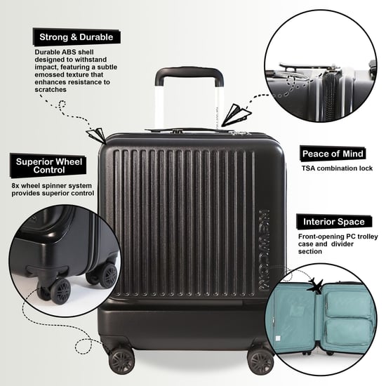 Robuster EasyJet Ryanair Handgepäck-Reisekoffer, 39 x 26 x 51,5 cm, vorne offen, Schwarz - Image 3