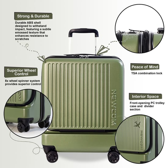 Robuster EasyJet Ryanair Handgepäck-Reisekoffer, 39 x 26 x 51,5 cm, Olivgrün, vorne offen - Image 3