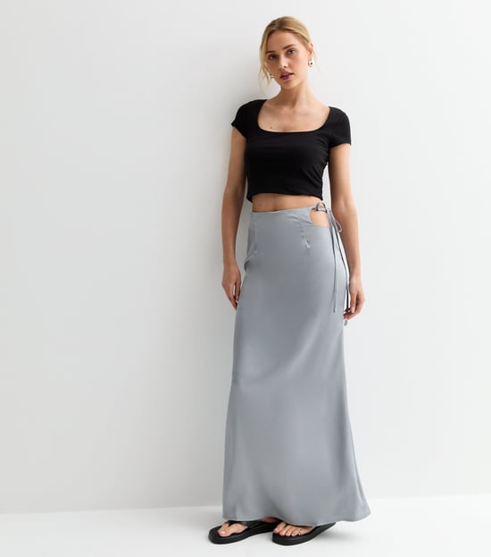 Silberner Satin Maxirock - Image 3