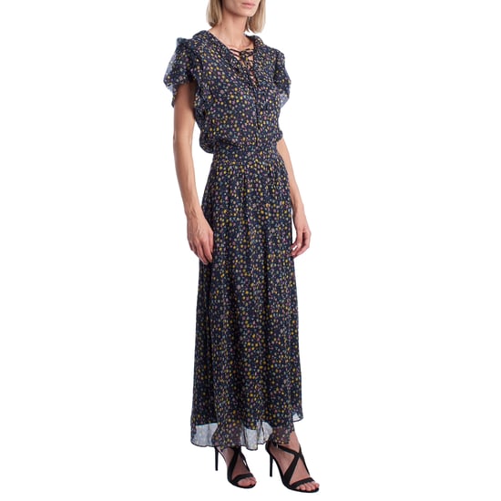Langes Damenkleid mit Schleifenausschnitt und Rüschen WJCF0402F - Image 3