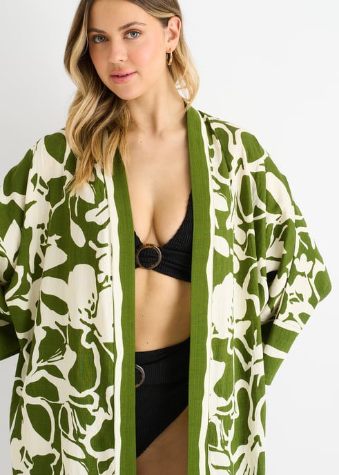 Schwarzer Sommerrand bedruckter Strand Kimono - Image 2