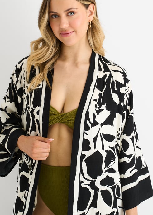 Schwarzer Sommerrand bedruckter Strand Kimono - Image 2