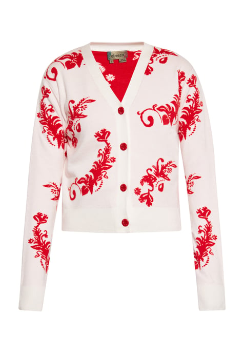 Mymo Strickjacke Frauen Wollweiss Rot - Image 1