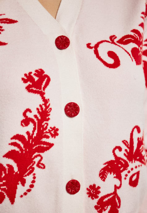 Mymo Strickjacke Frauen Wollweiss Rot - Image 3