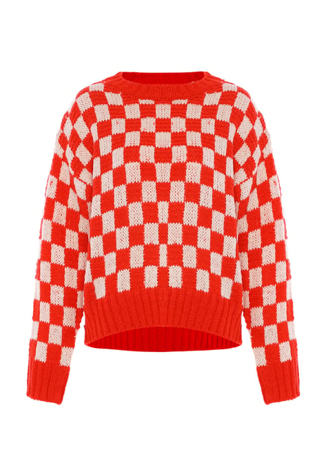 Mymo Pullover Frauen WEISS ROT KARIERT - Image 1