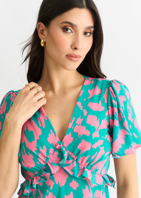 Grünes Midikleid mit Tiermotiv und gerafftem V - Image 2