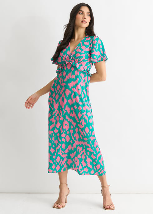Grünes Midikleid mit Tiermotiv und gerafftem V - Image 3